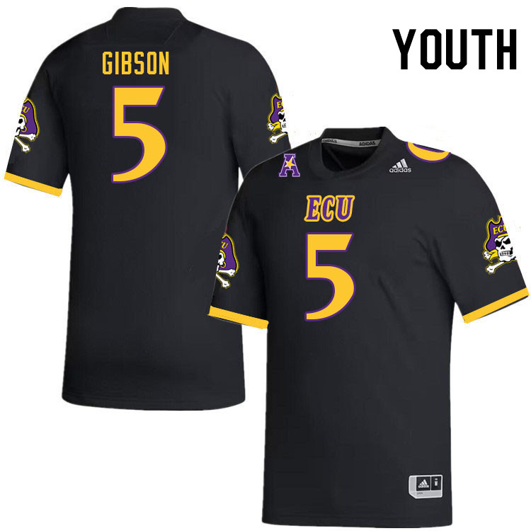 Youth #5 Gavin Gibson ECU Pirates College Football Jerseys Stitched-Black